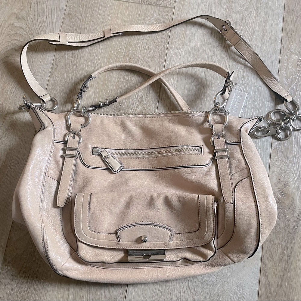 Coach Bags Kristin Pinnacle Leather Laila Satchel Shimmer Blush/Tan Silver Hrdw